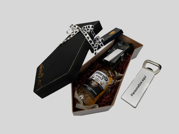 caja corbata con coronita y destapador personalizable