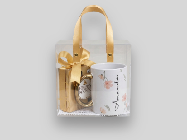 set caja plegable mug personalizado y chocolates